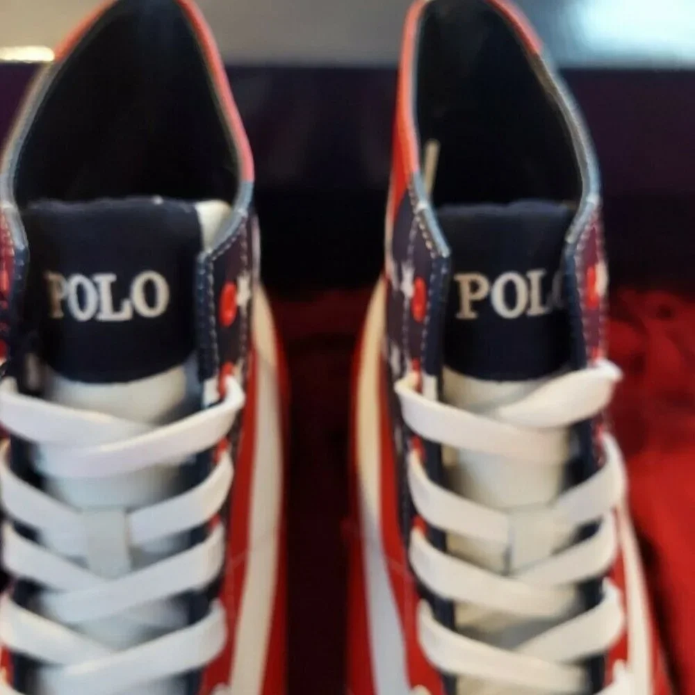 New Polo Ralph Lauren Solomon Canvas Shoes Suicide USA Flag Sui Ski Men's 14D - Picture 4 of 10